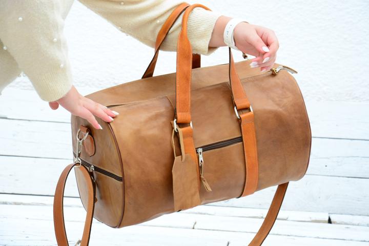 Immagine prodotto Only-Bags.Store Borsa da viaggio in pelle marrone chiaro, borsa da viaggio, borsa da weekend in look vintage