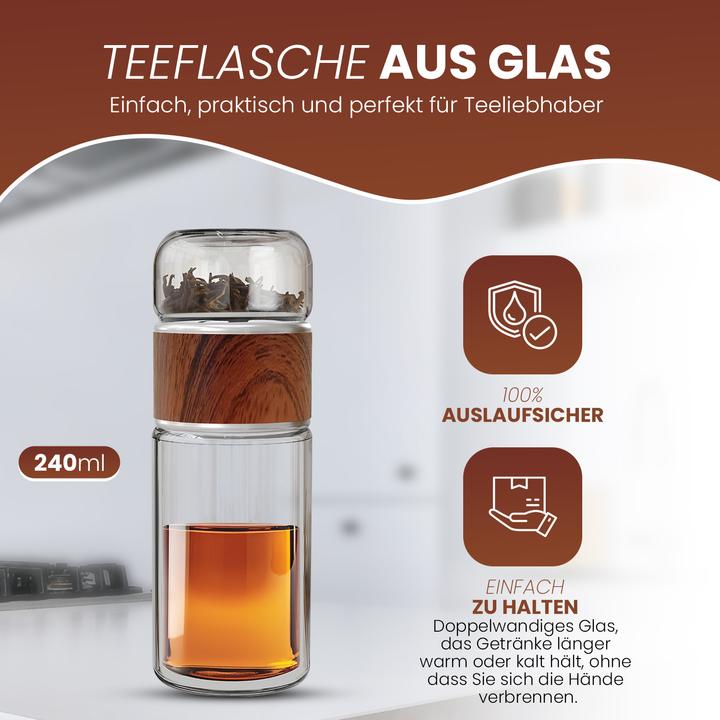 Produktbild Gewürzladen Näfels Drehbare Teeflasche aus hitzebeständigem Glas mit Teefilter - to go (0.24 l)