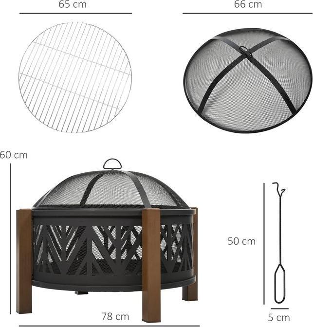 Immagine prodotto Swisshandel24 Ciotola per il fuoco 2in1, parascintille, griglia, nero+marrone (78 cm)
