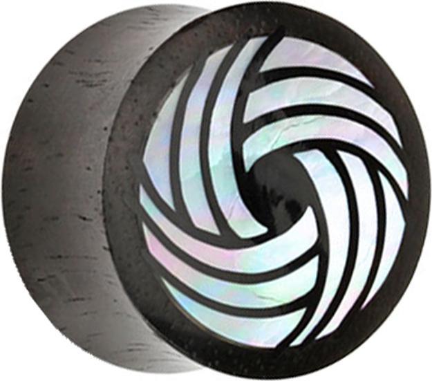 Produktbild Star Piercing Flared Plug aus Eisenholz mit Tribal Zirkel Perlmutt-Einsatz (Organisch, ohne Messing, Mineralisch)