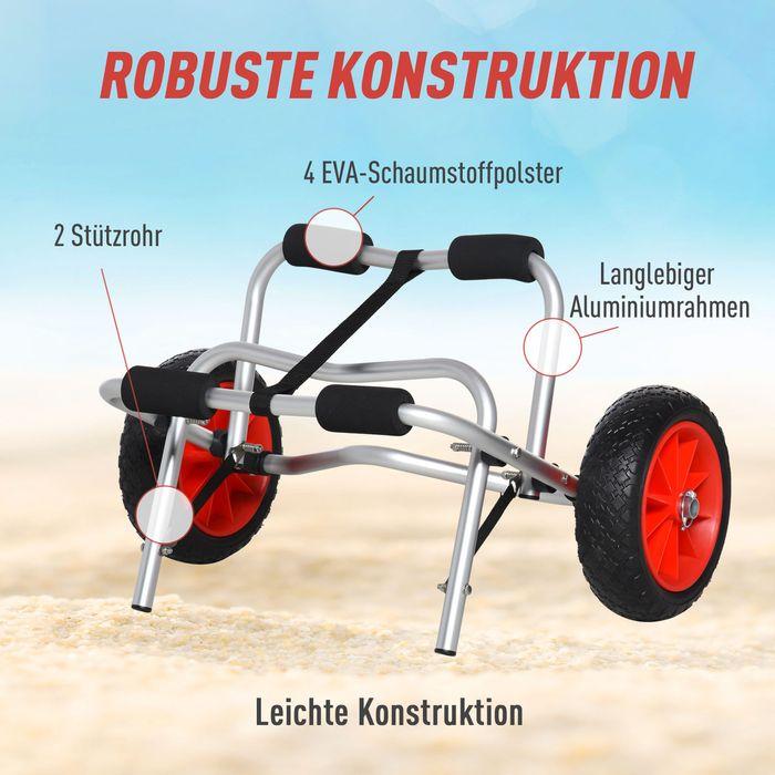 Actual product image Swisshandel24 Aluminium canoe trolley Kayak trolley Surf trolley foldable with strap Synthetic leather wheels