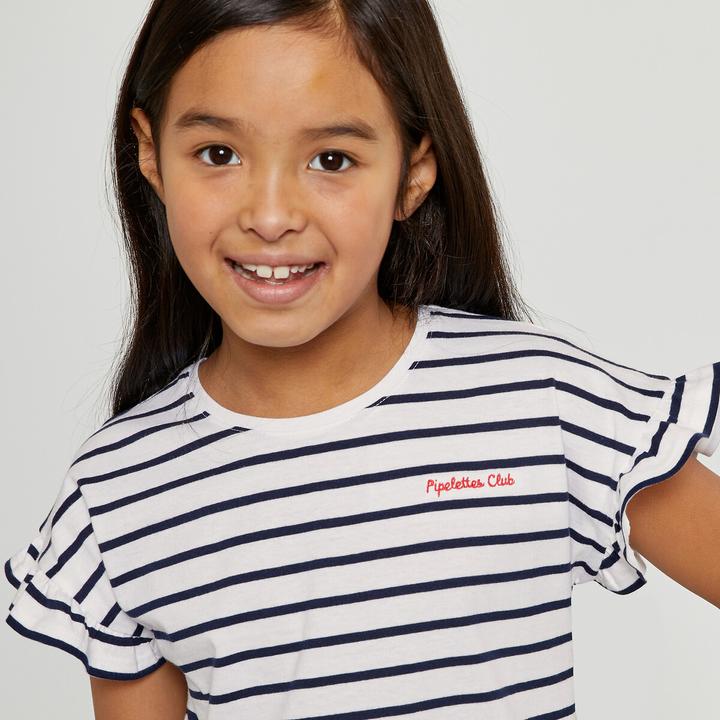 Actual product image La Redoute Collections Striped T-shirt with sleeve flounces and message embroidery (102)
