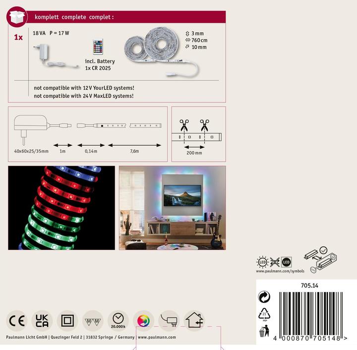 Produktbild Paulmann SimpLED Stripe Set (Mehrfarbig, 764 cm, Indoor)