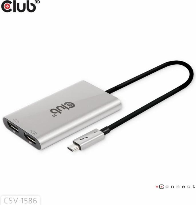 Actual product image Club 3D Club3D Adapter Thunderbolt 3 > 2x DP 1.2 4K@60Hz active St/Bu retail (Thunderbolt, 10.80 cm)