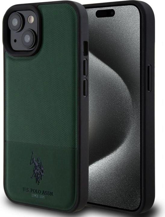 Image du produit U.S. Polo PU Leather Mesh Motif Double Horse Case for iPhone 15 Green (Apple iPhone 15)