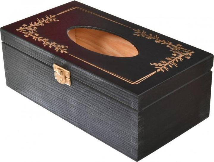 Immagine prodotto Holzecke Scatola porta fazzoletti in legno nero con incisione (25,5 x 13,5 x 9 cm)