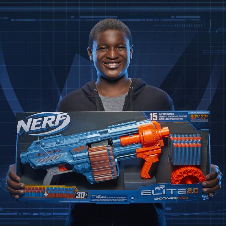 Produktbild Nerf Elite 2.0 Shockwave RD-15 Blaster, 30 Darts, 15-Dart Rotationstrommel, Schnellfeuer, mit E
