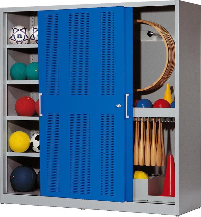 C+P Sportgeräteschrank (HxBxT: 195x190x60 cm, mit Lochblech-Schiebetüren, Typ 5)