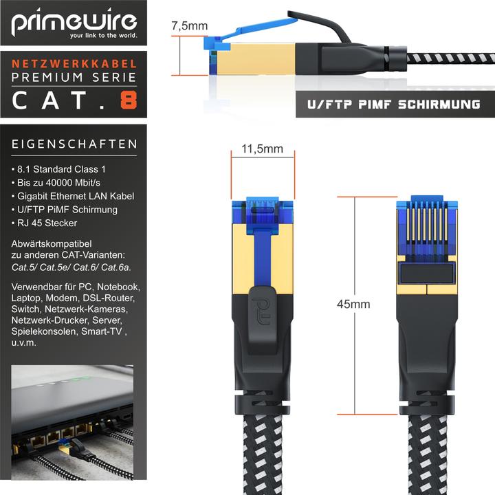 Actual product image Primewire CAT 8 network cable flat cotton jacket - LAN patch cable data cable - flat ribbon cable - (U/FTP, PiMF, CAT8.1, 0.25 m)