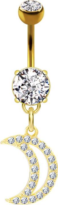 Produktbild Star Piercing Banane 14k vergoldet mit Anhänger Halbmond (Chirurgenstahl 316L, Messing)