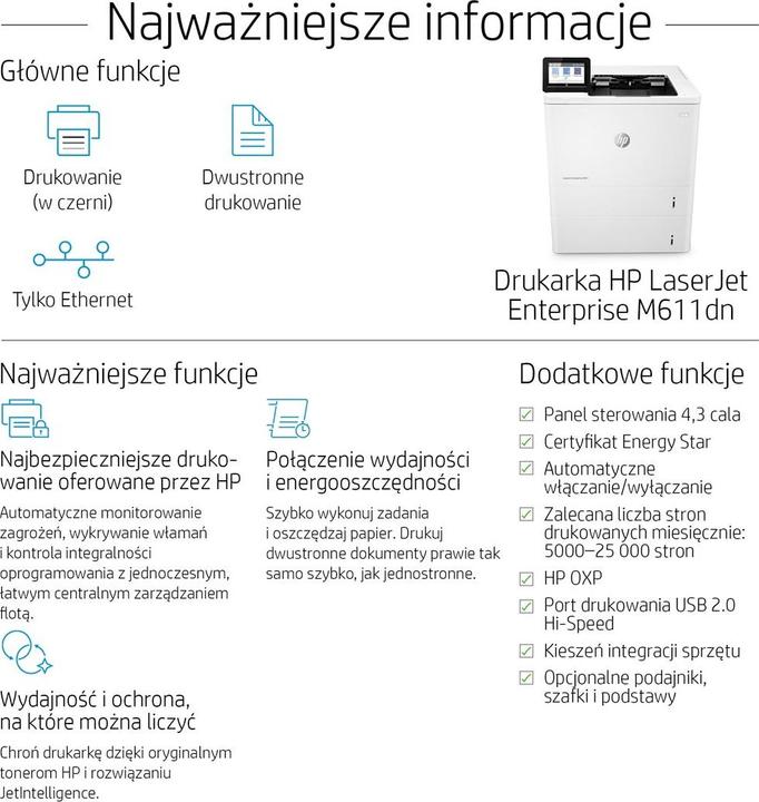 Produktbild HP LaserJet Enterprise M611dn (Laser, Schwarz-Weiss)