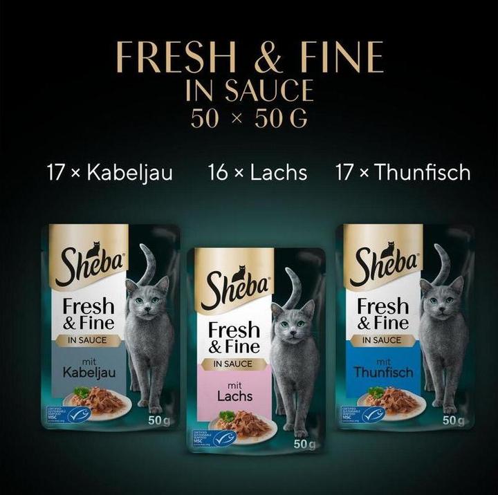 Actual product image Sheba Nassfutter Sauce mit Kabeljau, Lachs und Thunfisch, 50 (Adult, 250 g)