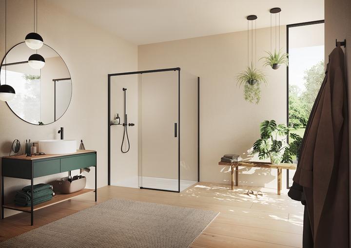Image du produit Hüppe Vita pure partiellement encadrée Paroi latérale à 4 angles pour porte coulissante en 1 par (211 cm, 102 cm, 11 cm)