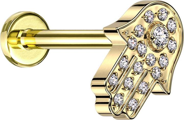 Immagine prodotto Star Piercing Micro Labret filo interno placcato oro Hamsa placcato oro cristalli argento (senza ottone, Titanio G23)
