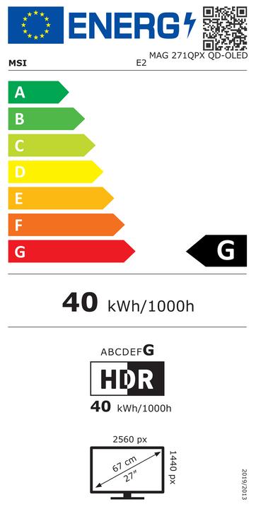 Energy Label MSI MAG 271QPXDE QD-OLED E2 (2560 x 1440 pixels, 26.50")