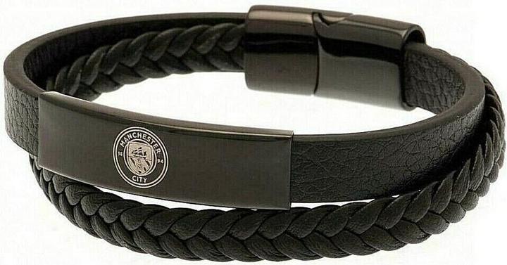 Actual product image Manchester City FC Leather Crest Bracelet (100% synthetic material)