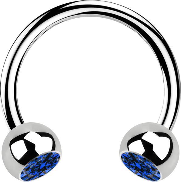 Star Piercing Micro Circular Barbell silber mit zwei Kugeln Kristall dunkelblau (Chirurgenstahl 316L, ohne Messing)