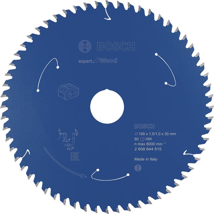 Bosch Professional Zubehör Cordless circular saw blade Expert for Wood, 190 x 1.5/1 x 30, 60 teeth