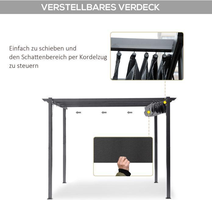 Actual product image Swisshandel24 Pergola pavilion with sliding roof aluminium charcoal grey+dark grey 3x3x2.23 m (300 cm, 300 cm)