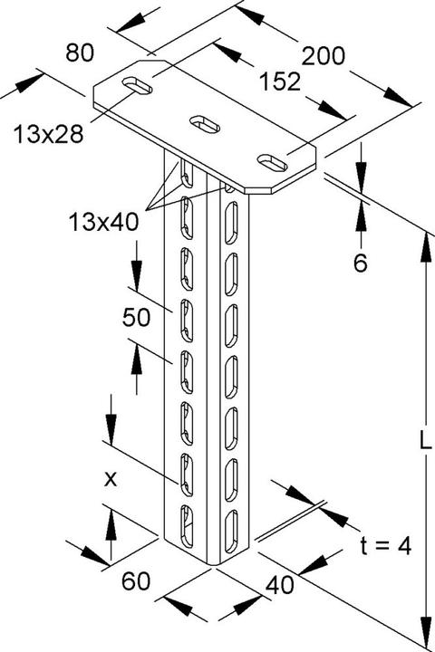 Immagine prodotto Niedax NIE HU6040/1200 Barra sospesa con profilo a U 60x40x1200mm zincata a caldo DIN EN ISO 1461