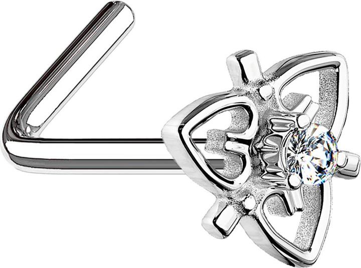 Actual product image Star Piercing Nasenstecker gewinkelt silber filigran Herz mit Kristall (Surgical steel 316L, Brass)