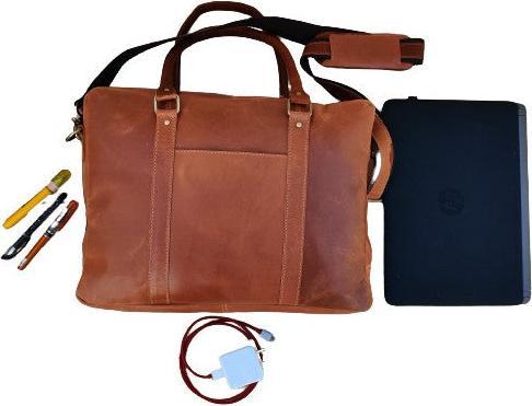 Actual product image Only-Bags.Store Mens Leather Shoulder Bag, Briefcase, Satchel Tablet Ipad Laptop 16" Inch, Leather College Bag