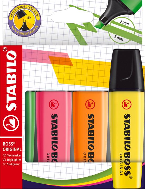 Actual product image STABILO BOSS ORIGINAL highlighter (Pink, Yellow, Green, Orange, 5 mm, 4 x)