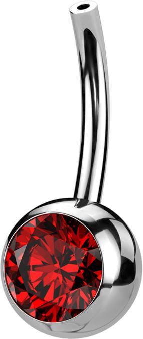 Star Piercing Threadless Bananen-Stab silber mit Kugel Kristall rot (Titan G23, ohne Messing)