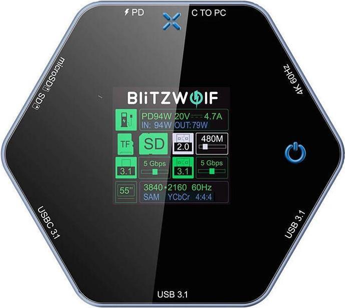 Immagine prodotto BlitzWolf Docking station 8in1 BW-TH16 USB 100W Display intelligente LCD (USB-C, 8 Porti)
