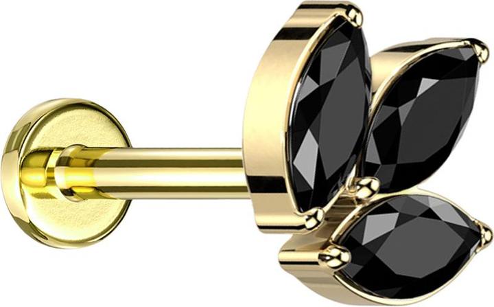 Produktbild Star Piercing Micro Labret Innengewinde vergoldet drei Ovalen Kristalle schwarz (Titan G23, ohne Messing)