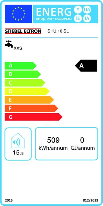 Energie-Label Stiebel Eltron SHU 10 SL Untertischboiler 10 l mit Stecker, druckfest, 2 kW, stufenlose Temperaturwahl