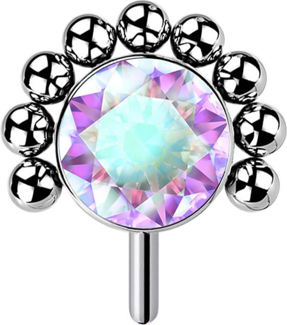 Star Piercing Threadless silber front Kugelhalbblume Kristall multicolor (Titan G23, ohne Messing)