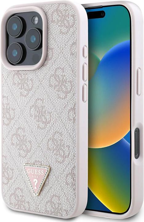 Actual product image Guess GUHCP16XP4TDPP iPhone 16 Pro Max 6.1" różowy/pink hardcase Leather 4G Triangle Strass MagSafe (Apple iPhone 16 Pro Max)