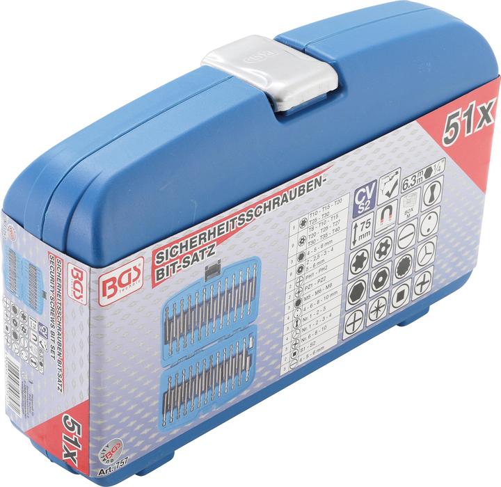 Image du produit BGS Jeu d'embouts de vis de sécurité (T8, T10, T15, T20, T25, T27, T30, T35, T40, 2 mm, 2,5 mm, 3 mm, 4 mm, 5 mm, 6 mm, PH1, PH2, PZ1, PZ2)