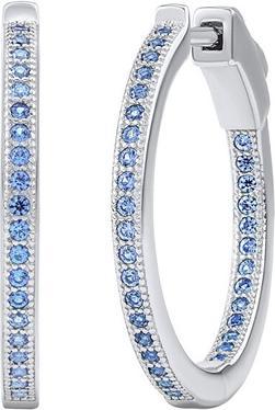 Silvego MILLA 22mm Silver Hoop Earrings with Blue Sapphire JJJE0106ELB