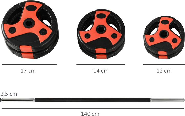 Image du produit Homcom Ensemble d'haltères longs 20 kg, y compris 6 disques d'haltères, barre antidérapante, noir+rouge (2 x 5 kg)