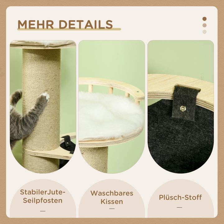 Produktbild PawHut Kratzbaum mit Hängematte und Aussichtsplattform (114 cm, Natur)