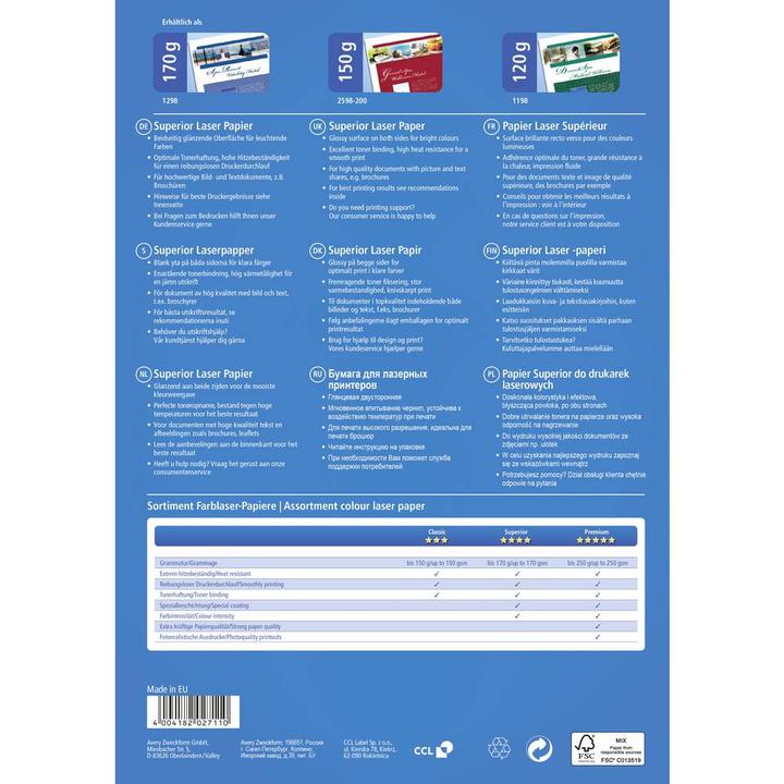Image du produit Avery Papier laser couleur supérieur (170 g/m², A4, 200 x)