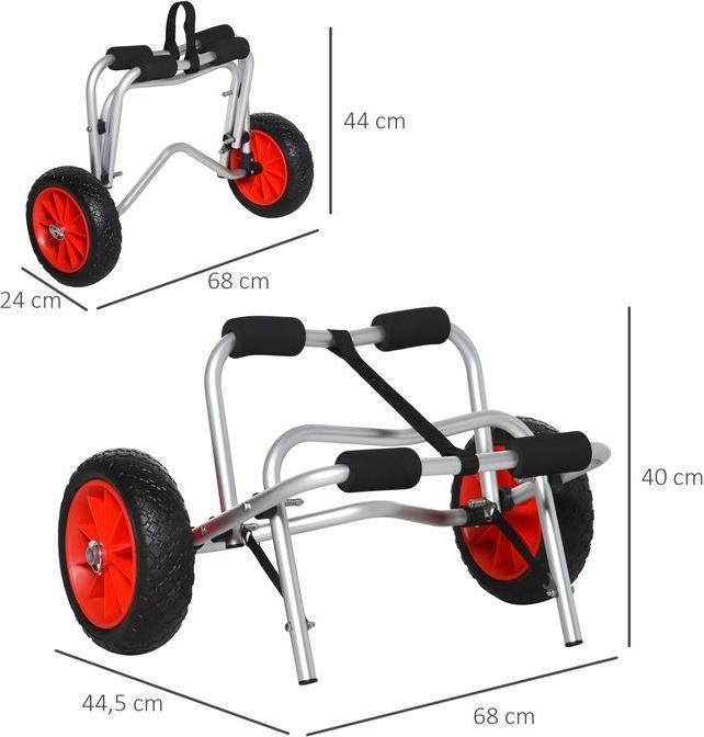 Actual product image Swisshandel24 Aluminium canoe trolley Kayak trolley Surf trolley foldable with strap Synthetic leather wheels