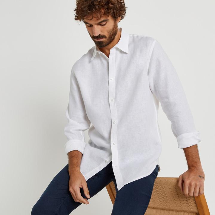 Actual product image La Redoute Collections Signature Straight Linen Shirt with Long Sleeves (XXL)