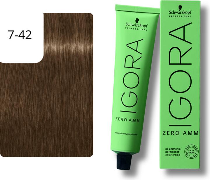 Produktbild Schwarzkopf Igora Zero AMM - 7-42 Mittelblond Beige Asch (7-42 Mittelblond Beige Asch)