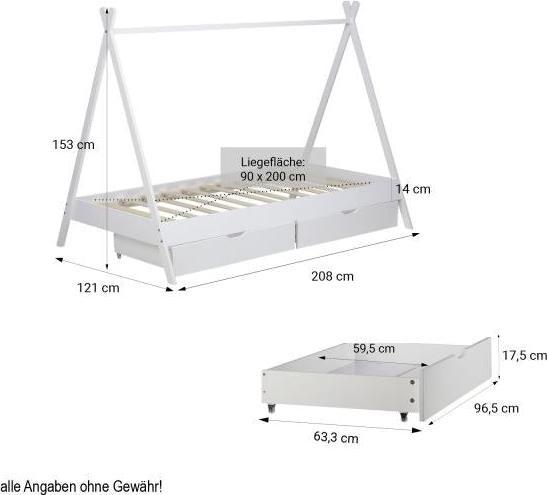 Image du produit Homestyle4u Lit d'enfant TIPI avec caissons de lit (90 x 200 cm)
