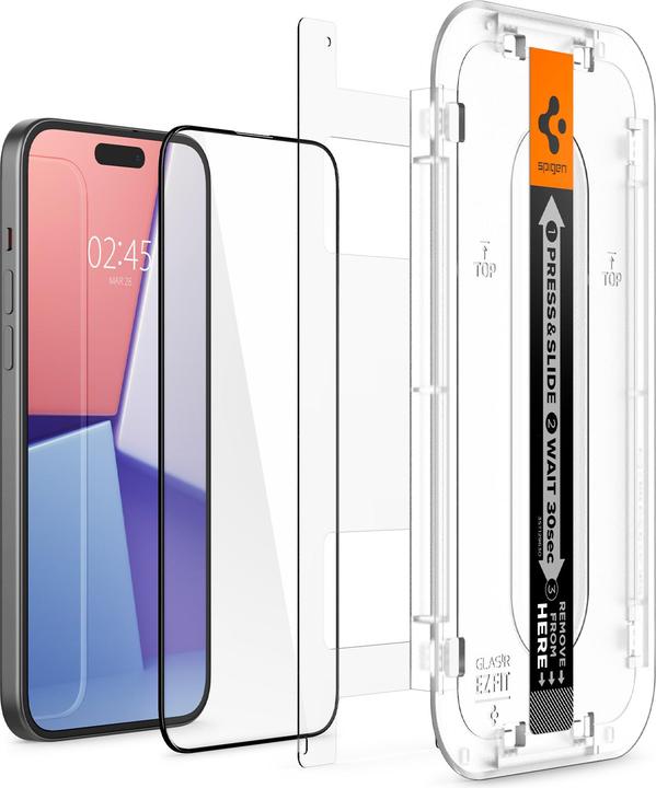 Immagine prodotto Spigen VETRO TEMPERATO GLAS.TR "EZ FIT" FC CONFEZIONE DA 2 IPHONE 15 PLUS NERO (2 Pezzo/i, Apple iPhone 15 Plus)
