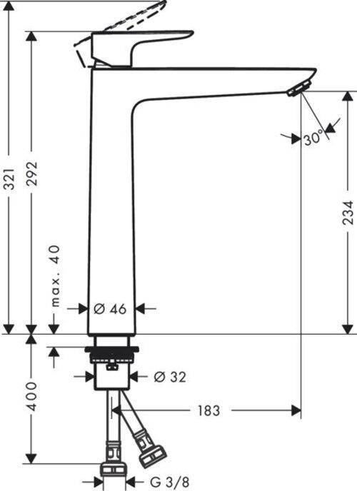 Actual product image hansgrohe HG EH-WT-MI TALIS E 240 without pop-up waste matt black