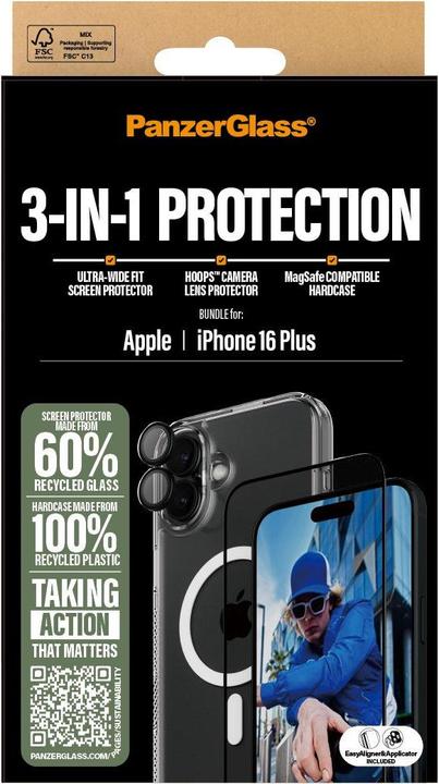 Produktbild PanzerGlass Bundle Ultra Wide FIt Glass + Case + Lens (1 Stück, Apple iPhone 16 Plus)