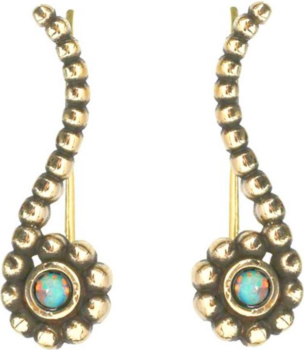 Star Piercing Ohrring Ear Climber vergoldet Kugeln mit Opal weiss