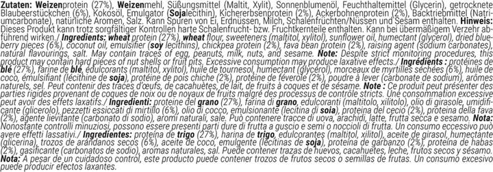 Valori nutrizionali e ingredienti Foodspring Biscotto proteico vegano (Torta di formaggio al mirtillo, 12 pz., 600 g)