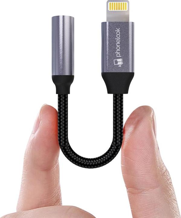 Actual product image PhoneLook Lightning (iPhone) to 3.5mm AUX audio headphone connector Nylon and (Lightning, 3.5mm jack)