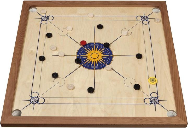 Actual product image Philos Carrom standard, blue yellow, wooden board game, 2 - 4 players, 6 years and up (English)