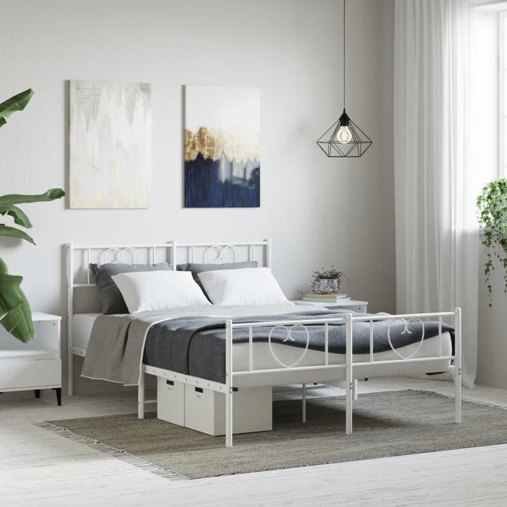 Produktbild VidaXL Bettgestell Kopfteil Fussteil Metallbett Bett Doppelbett Weiss 120x190cm (120 x 190 cm)